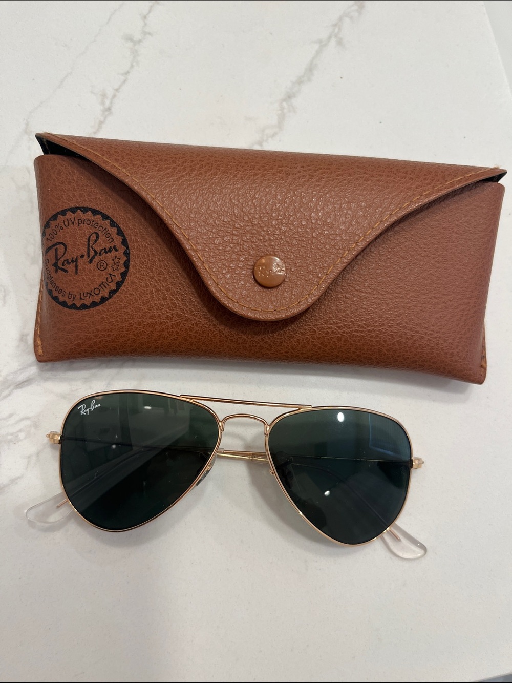 Ray-Ban Gold Frame Sunglasses with Dark Green Lenses